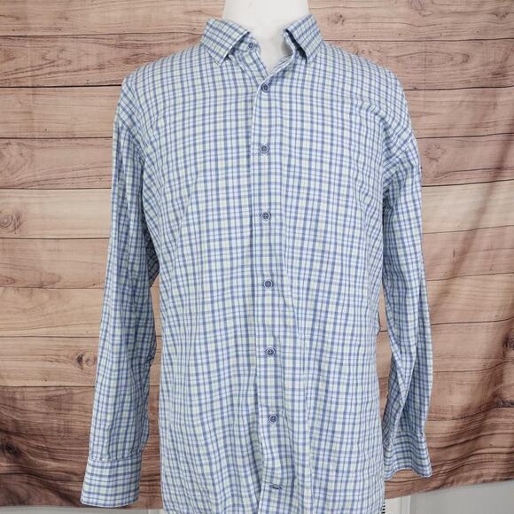 David Donahue Shirt Mens 2XL Blue Green Check Plaid Button Down Long Sleeve - Picture 3 of 10